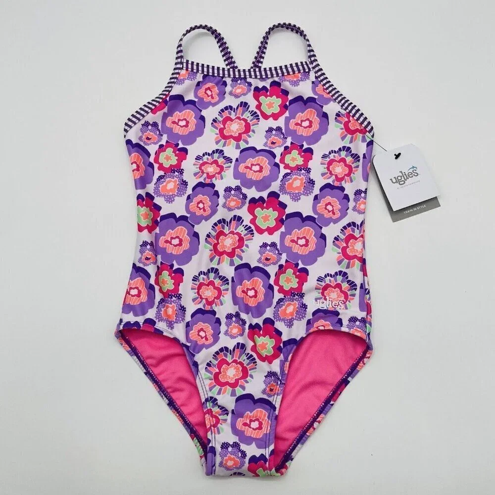 Dolfin Uglies‎ Youth Girls Size 14 Floral Print One Piece Swimsuit DS9510 2509